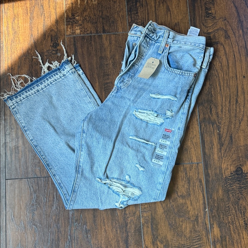 Levi's Light Blue Distressed Straight Leg Jeans